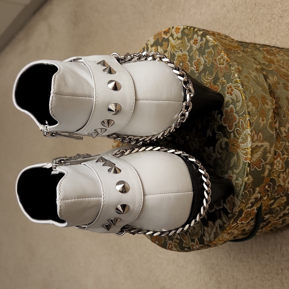 Studded White Ankle Boots - Picture 2 of 5